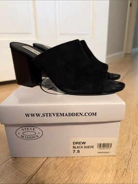Steve Madden Black Suede Block Heel Mules